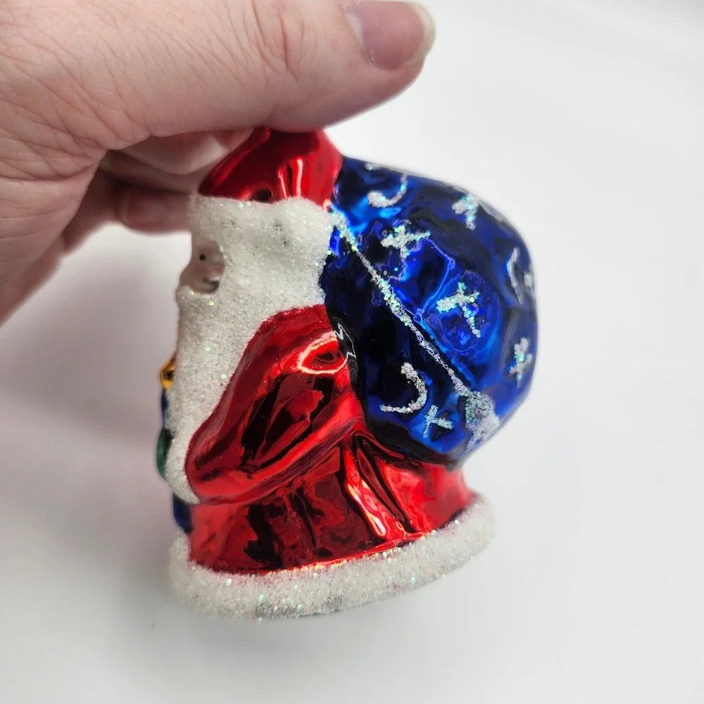 Czech Blown Glass Santa Claus‎ Ornament Red Blue Gift Sack Vintage  Holiday